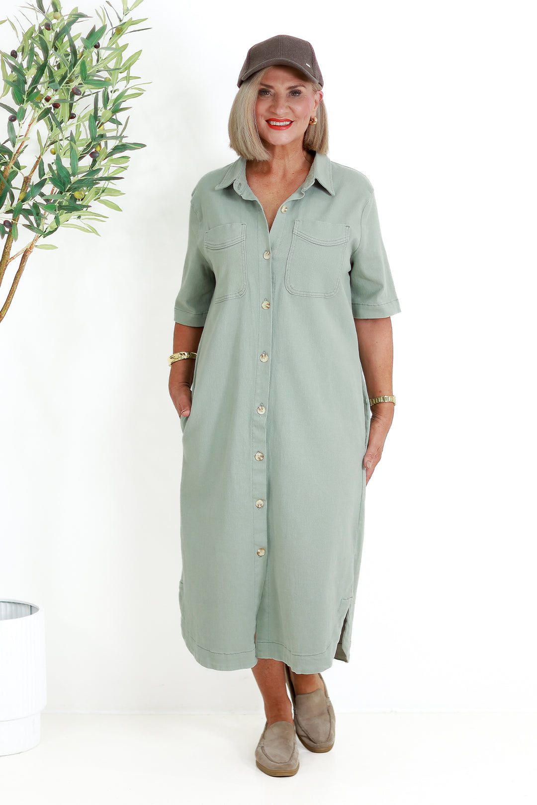 Malibu Denim Shirt Dress | SAGE GREEN