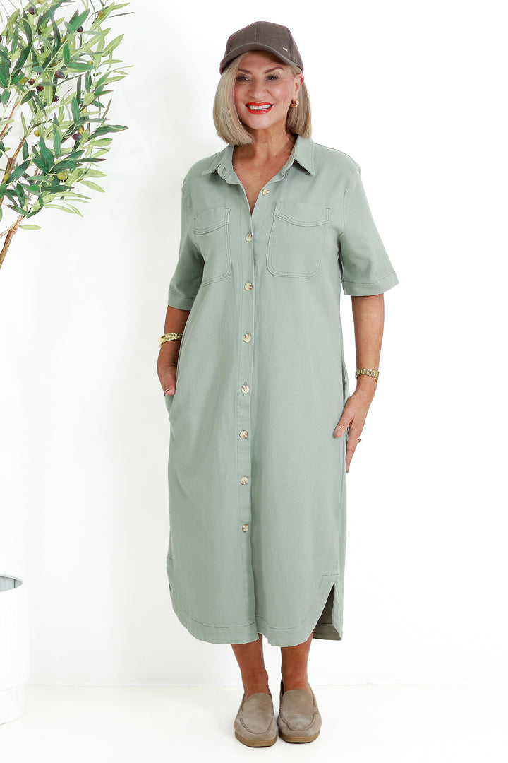 Malibu Denim Shirt Dress | SAGE GREEN