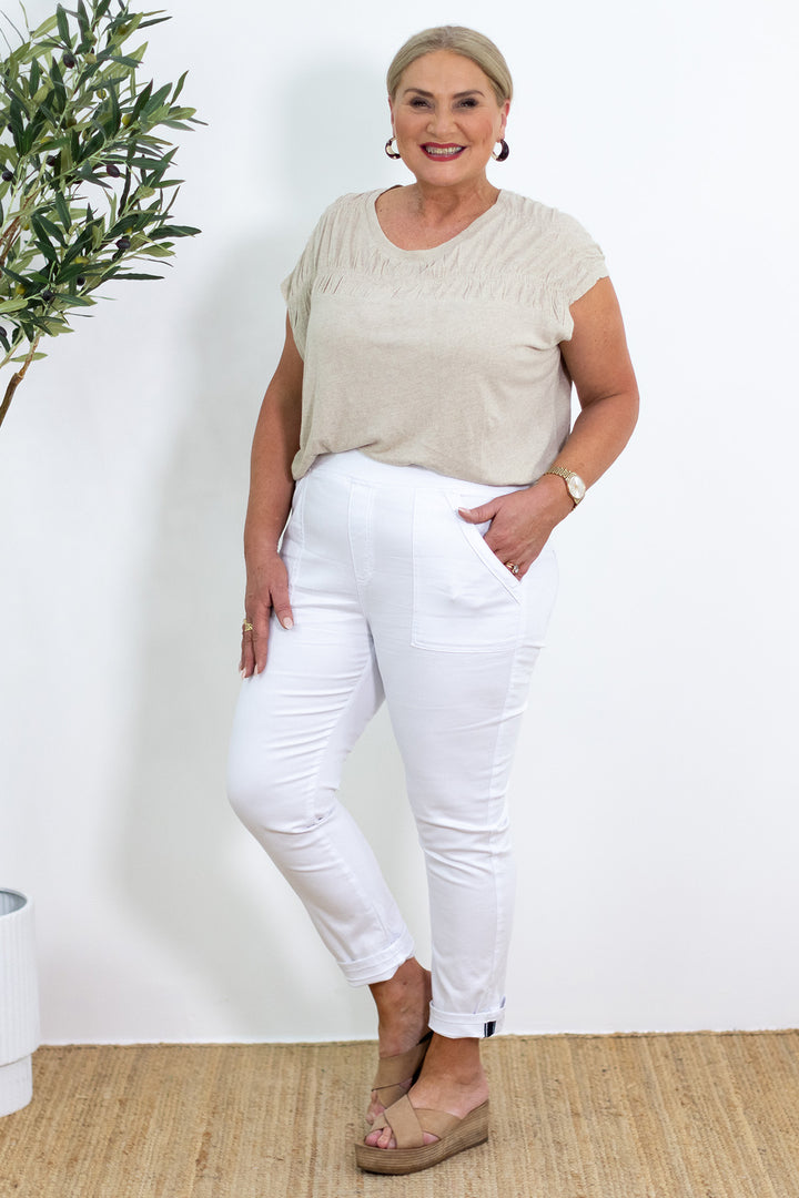 Corfu Stretch Denim | White