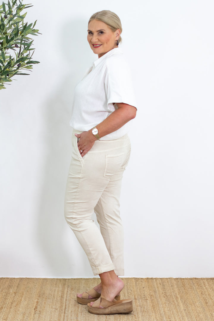 Corfu Stretch Denim| Natural