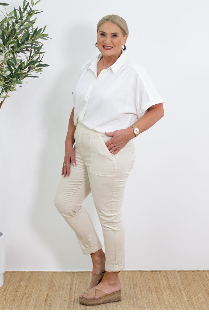 Corfu Stretch Denim| Natural