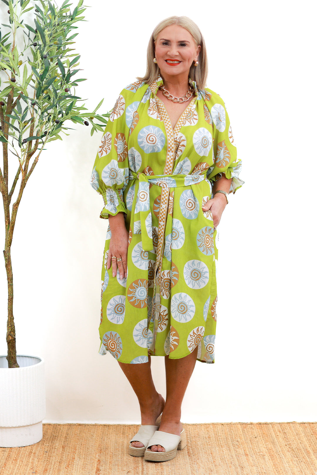 Sun Chaser Shirt Dress | GREEN & TAN