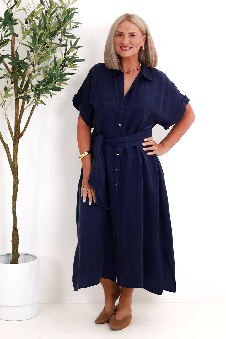 Riveria Relaxed TENCEL LINEN Shirt Dress | DARK BLUE