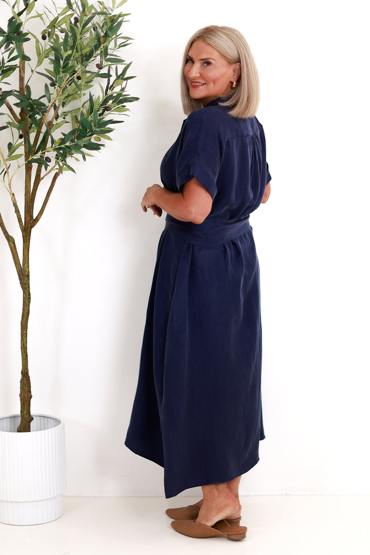 Riveria Relaxed TENCEL LINEN Shirt Dress | DARK BLUE