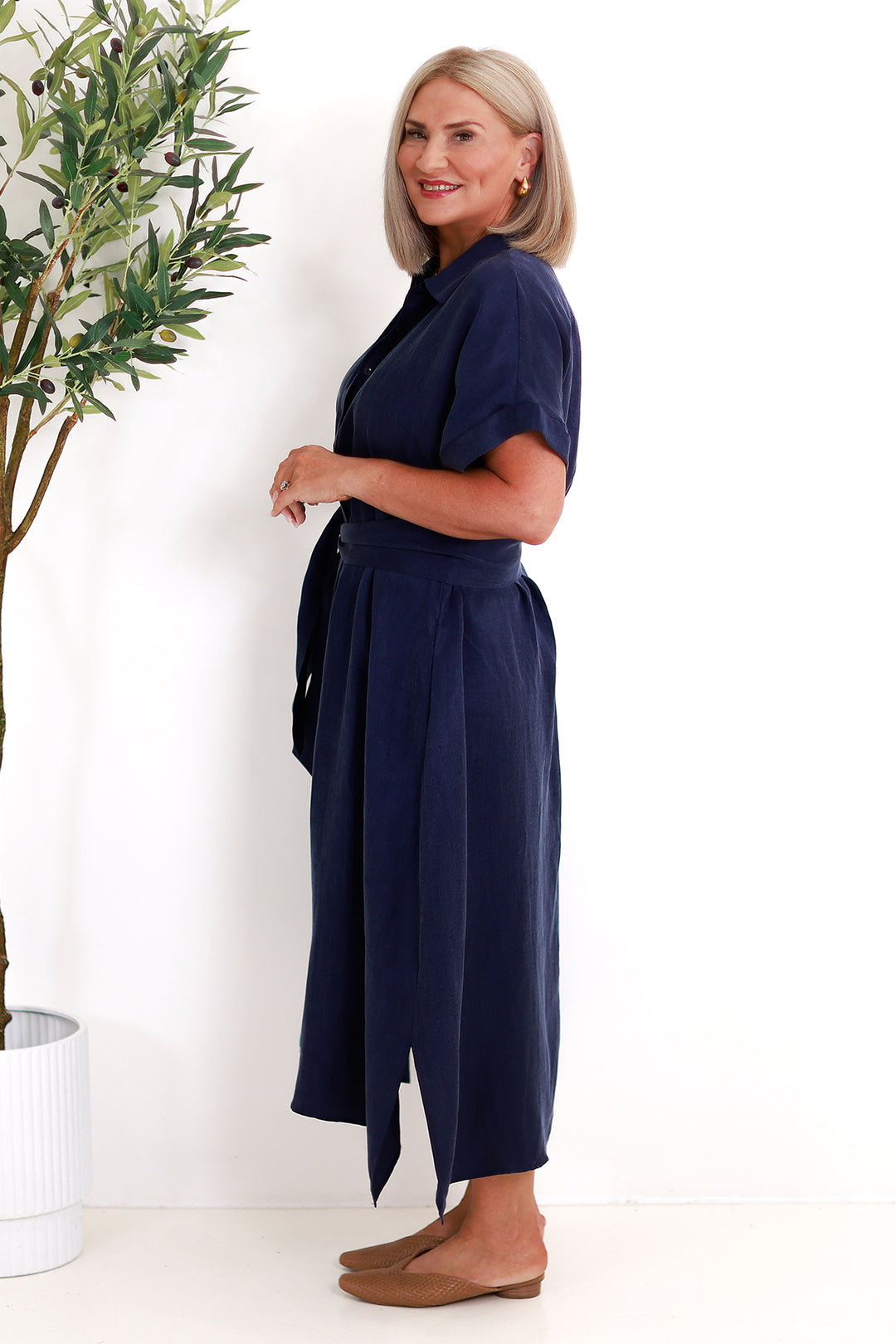 Riveria Relaxed TENCEL LINEN Shirt Dress | DARK BLUE