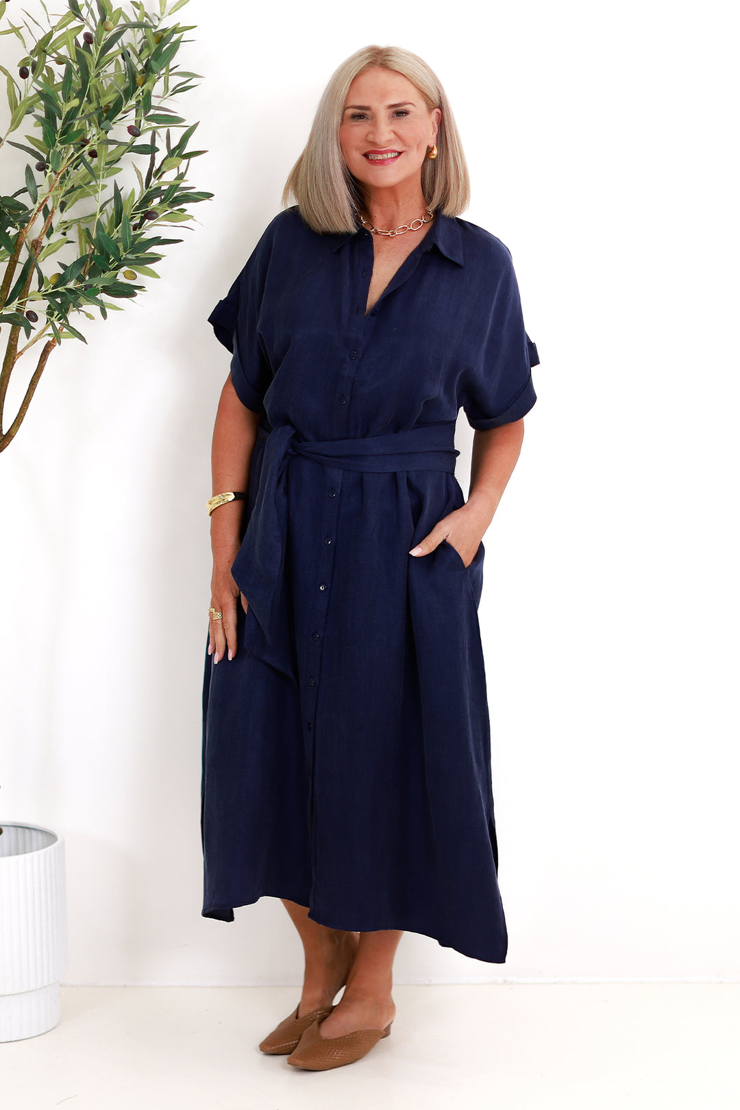 Riveria Relaxed TENCEL LINEN Shirt Dress | DARK BLUE