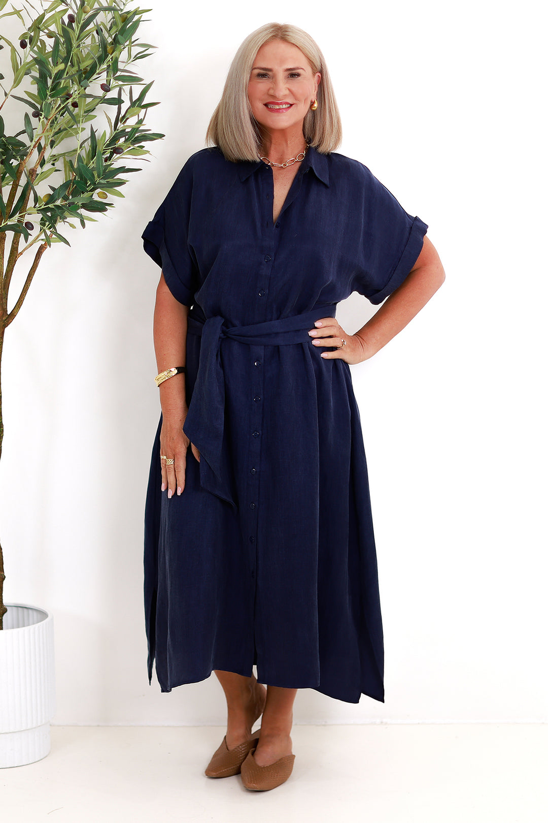 Riveria Relaxed TENCEL LINEN Shirt Dress | DARK BLUE