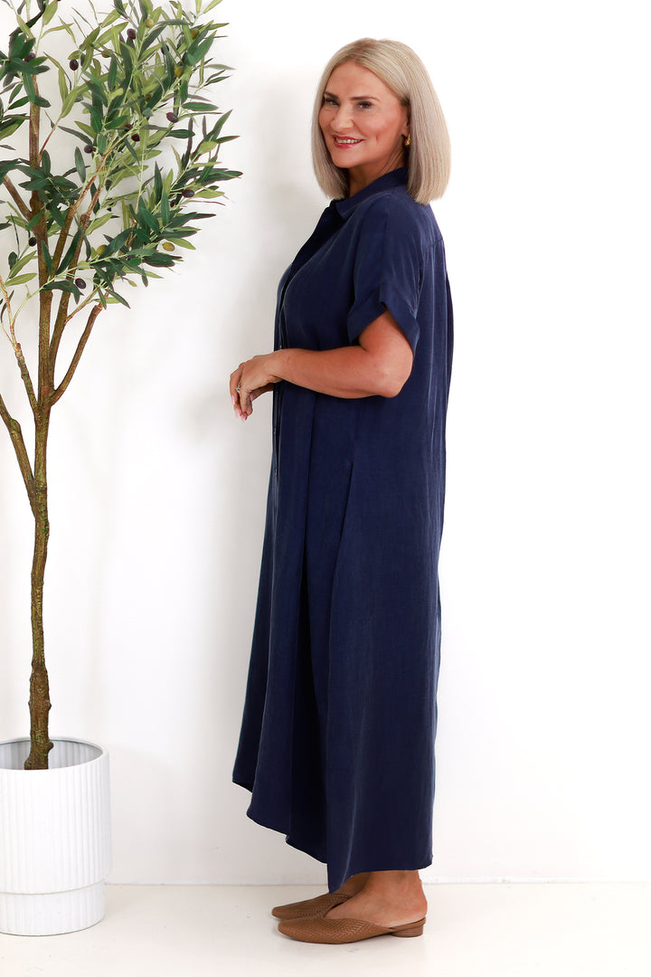 Riveria Relaxed TENCEL LINEN Shirt Dress | DARK BLUE