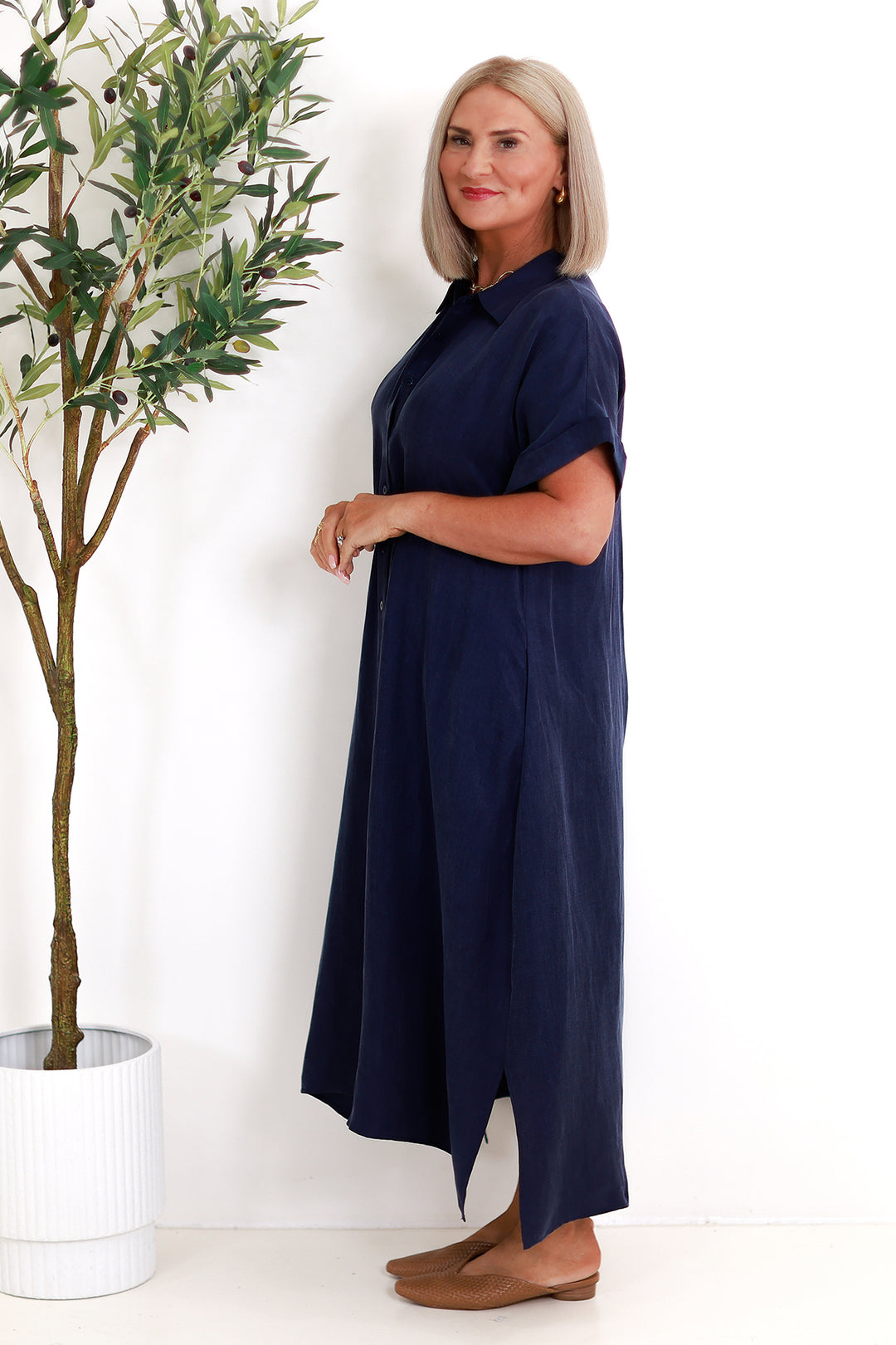 Riveria Relaxed TENCEL LINEN Shirt Dress | DARK BLUE