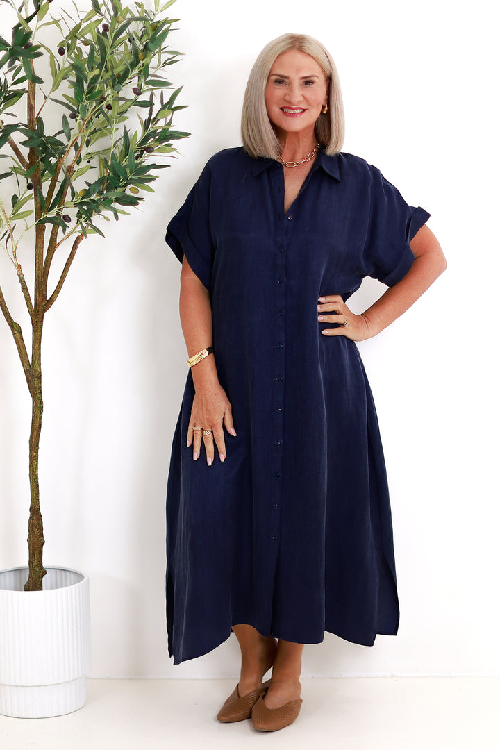 Riveria Relaxed TENCEL LINEN Shirt Dress | DARK BLUE