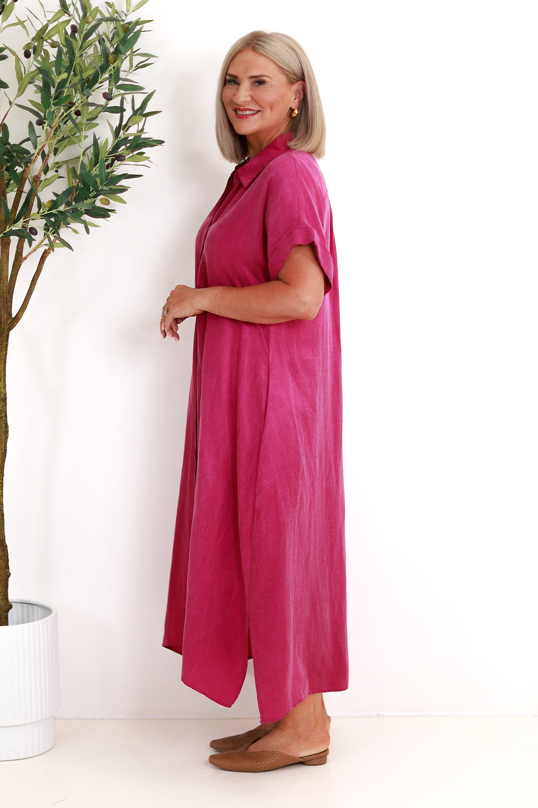 Riveria Relaxed TENCEL LINEN Shirt Dress | CAMELIA