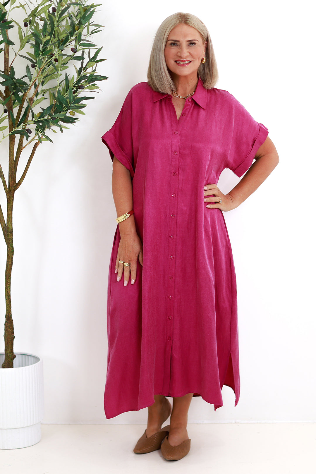 Riveria Relaxed TENCEL LINEN Shirt Dress | CAMELIA