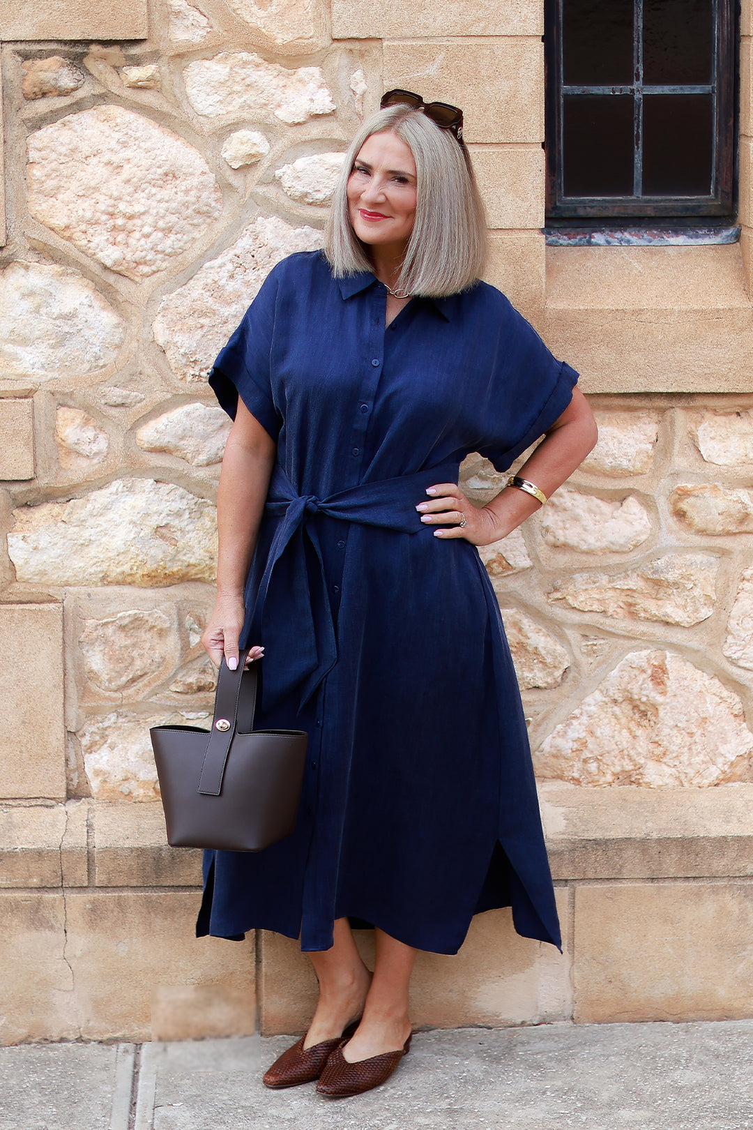 Riveria Relaxed TENCEL LINEN Shirt Dress | DARK BLUE