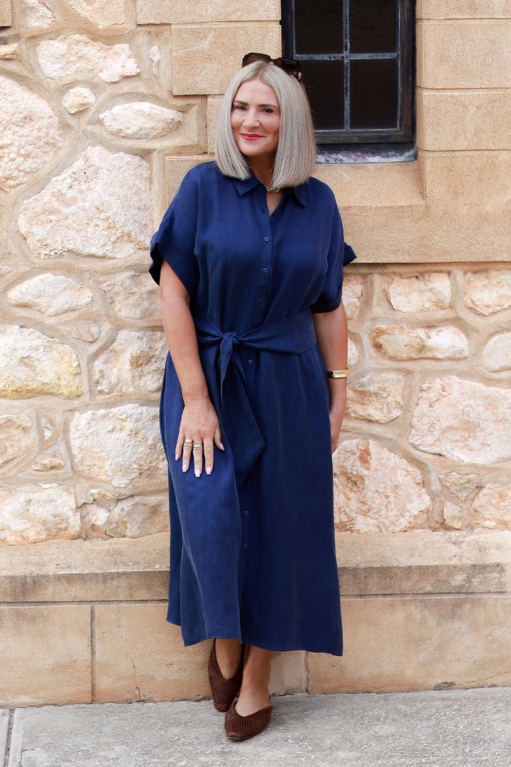 Riveria Relaxed TENCEL LINEN Shirt Dress | DARK BLUE