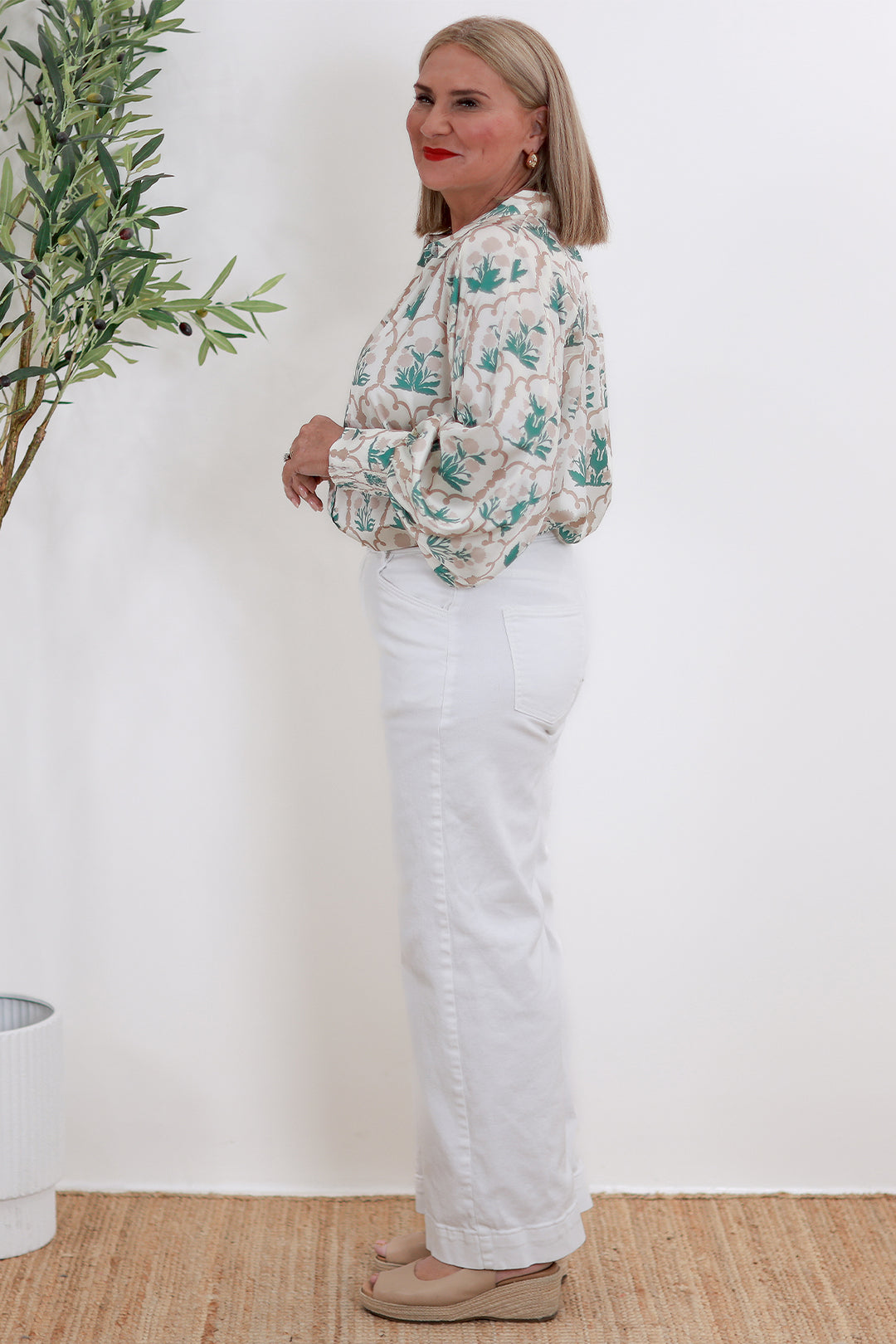 Rafina Shirt Collared | Ivory Patterned