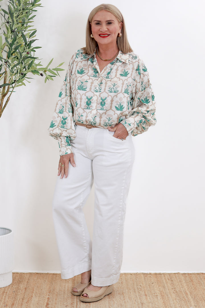 Rafina Shirt Collared | Ivory Patterned