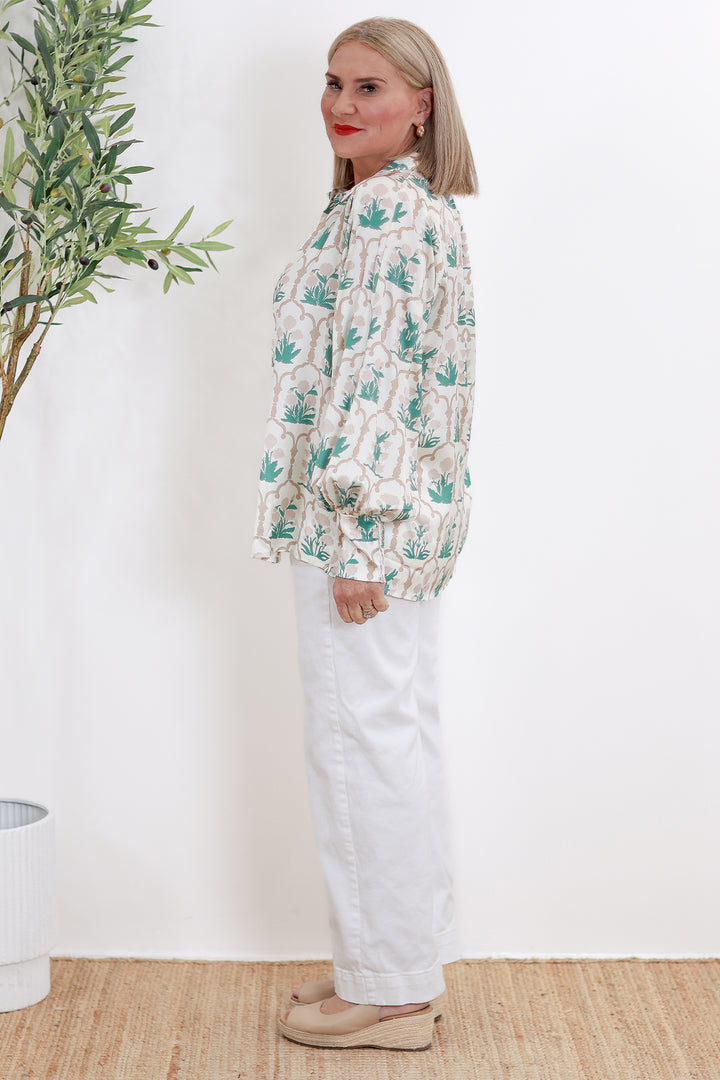 Rafina Shirt Collared | Ivory Patterned