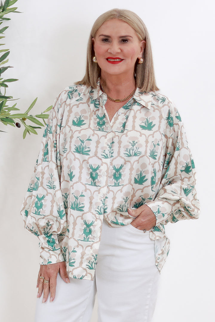 Rafina Shirt Collared | Ivory Patterned