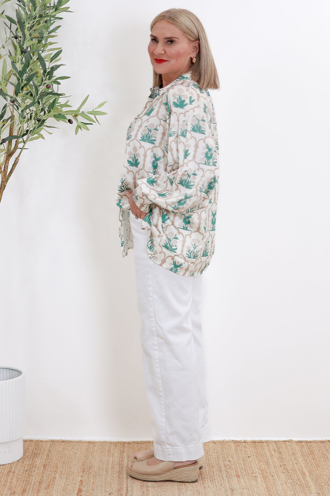 Rafina Shirt Collared | Ivory Patterned