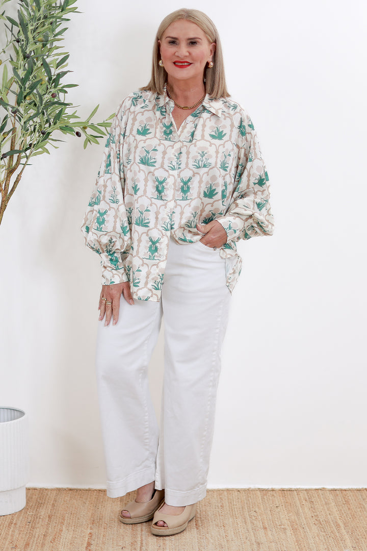 Rafina Shirt Collared | Ivory Patterned