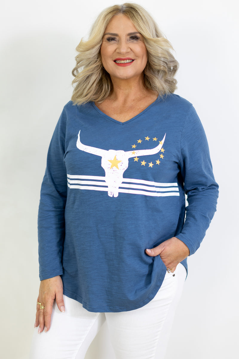 Rawhide Long Sleeve T | Steel Blue