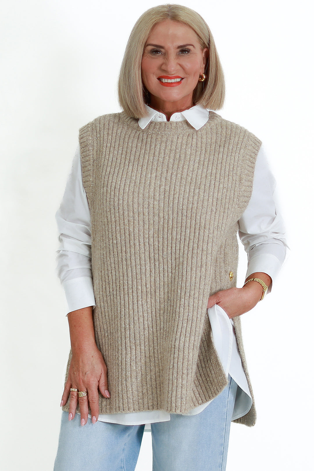 NEW Round Neck Vest | Taupe