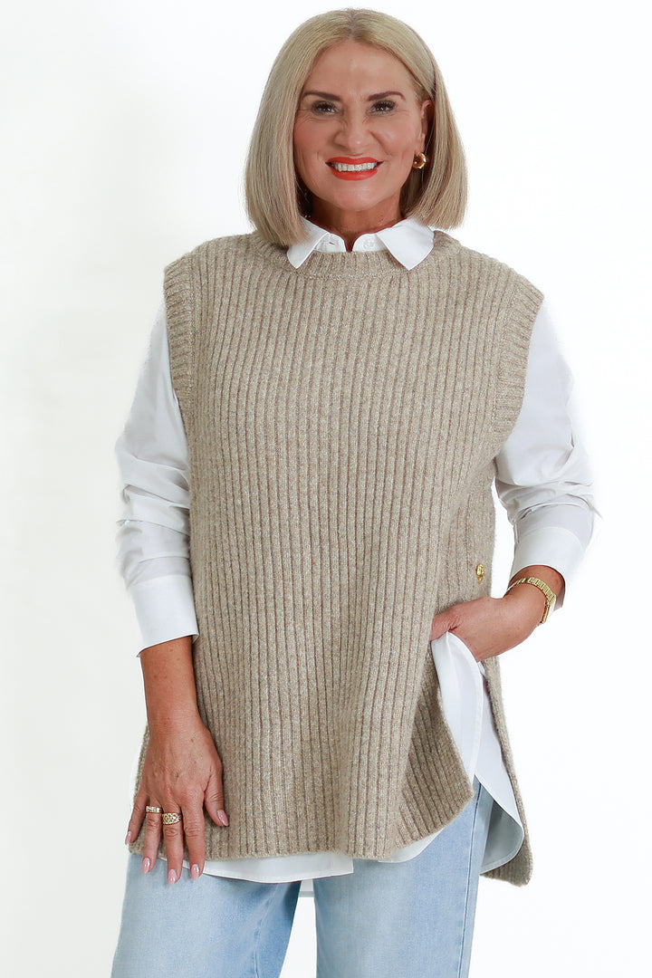 NEW Round Neck Vest | Taupe