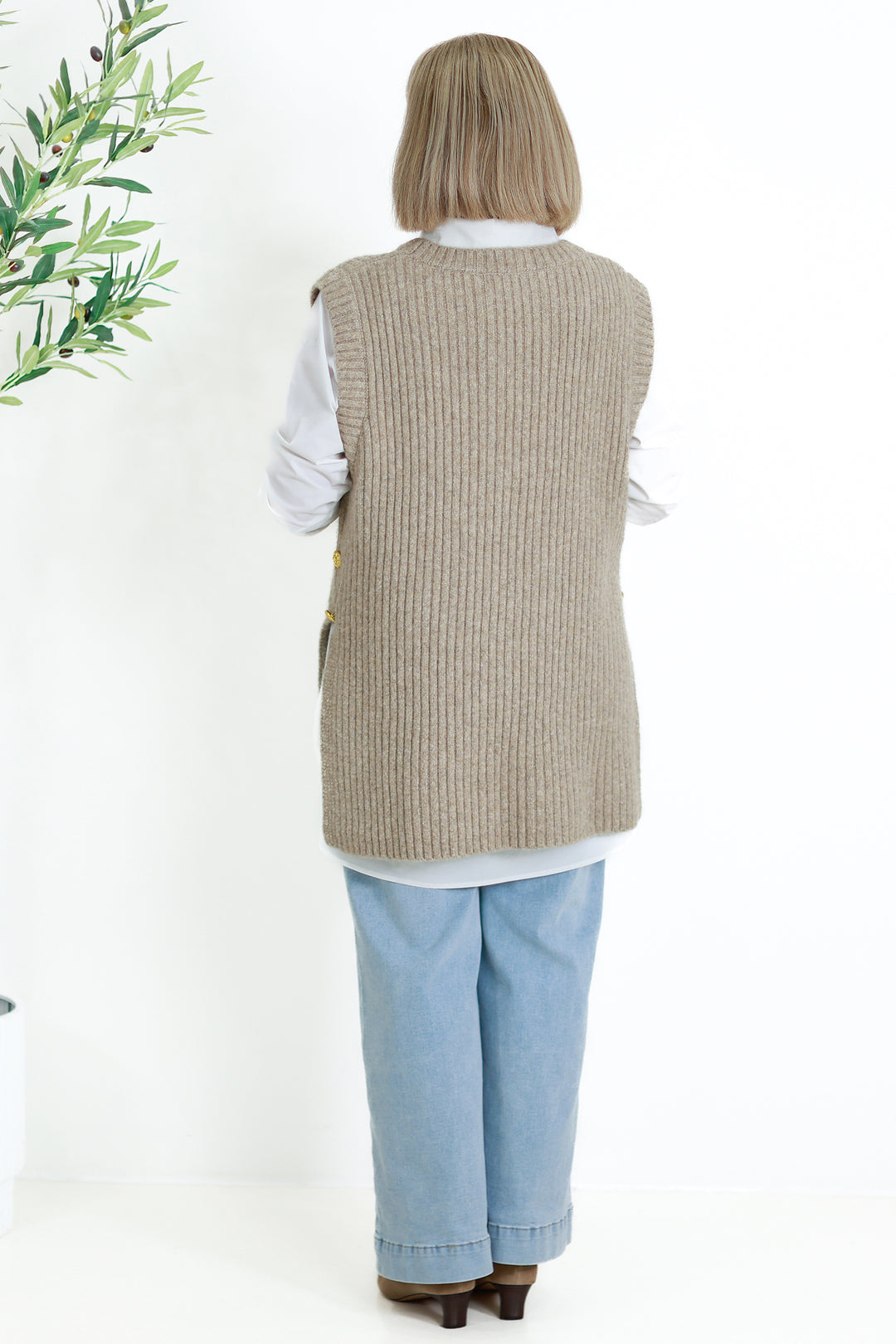 NEW Round Neck Vest | Taupe