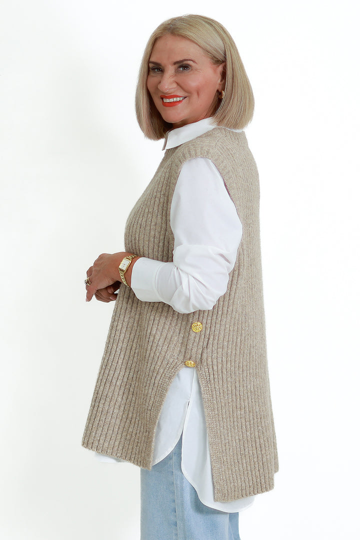 NEW Round Neck Vest | Taupe