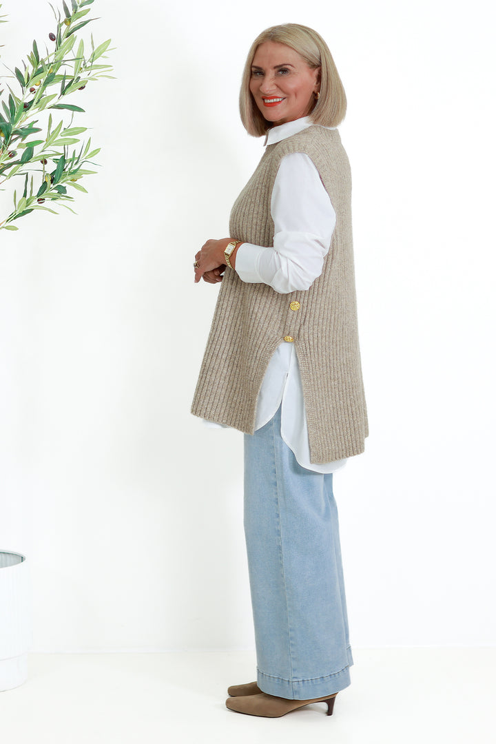 NEW Round Neck Vest | Taupe