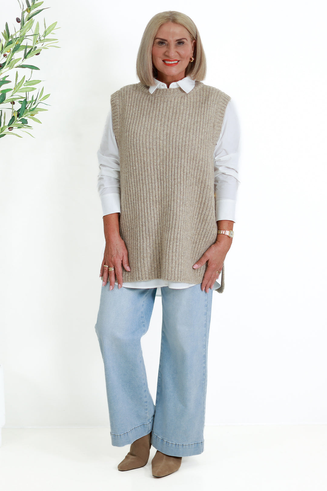 NEW Round Neck Vest | Taupe