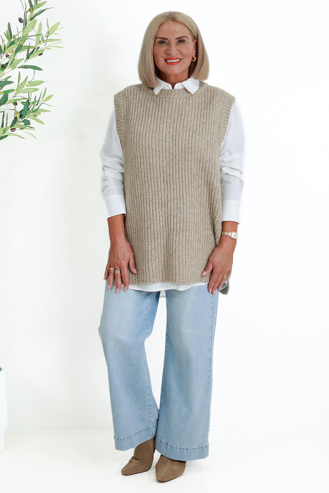 NEW Round Neck Vest | Taupe
