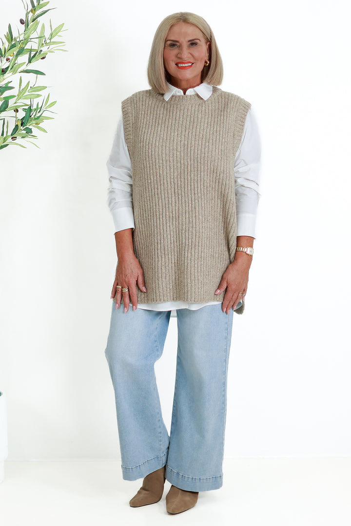NEW Round Neck Vest | Taupe