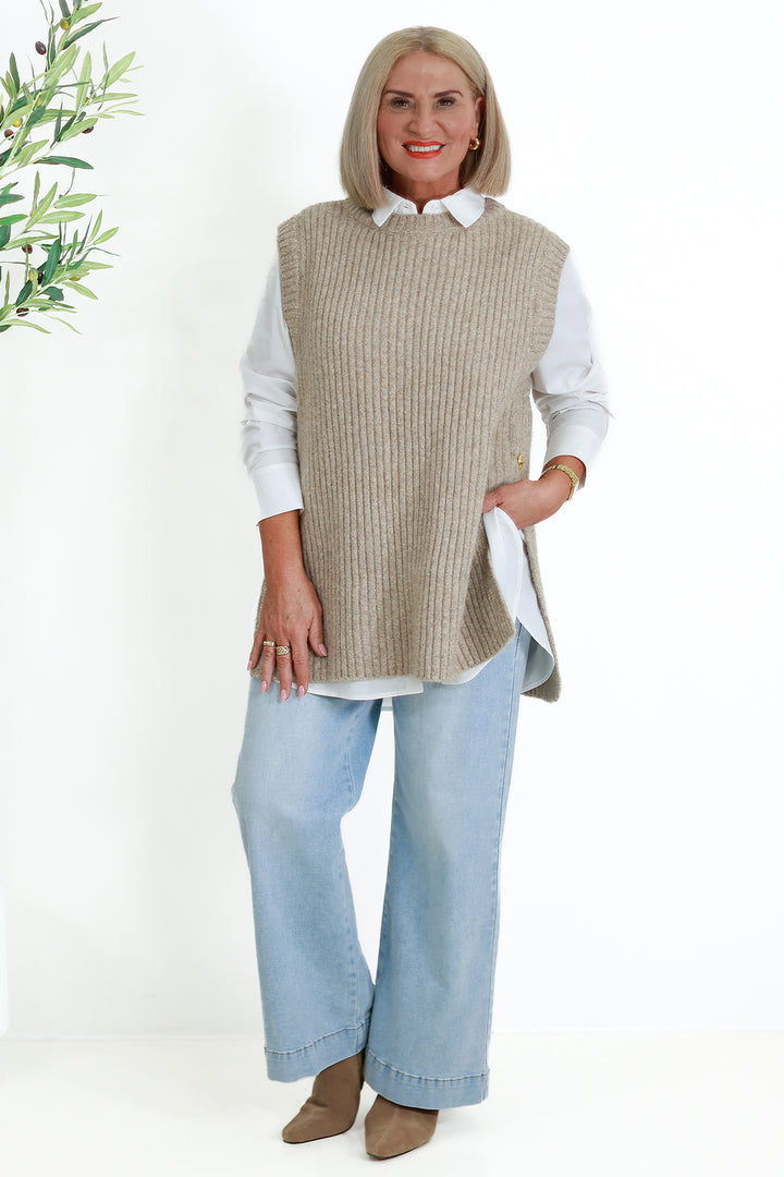 NEW Round Neck Vest | Taupe