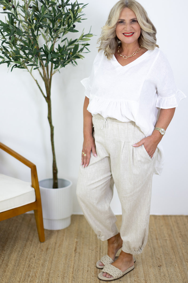 Allegra V Neck Frill Top | White