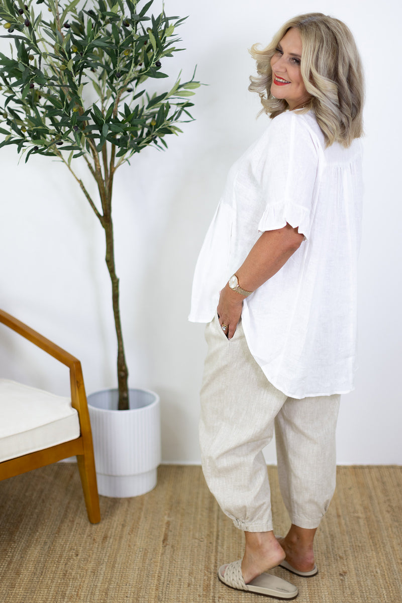Allegra V Neck Frill Top | White