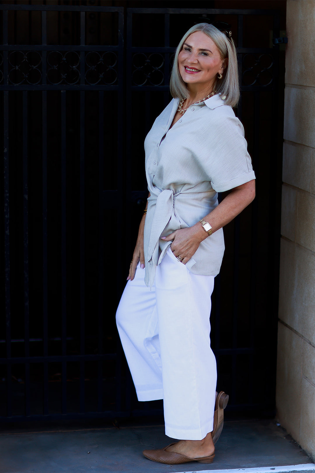 Sterling Collared Tie Shirt | TAUPE