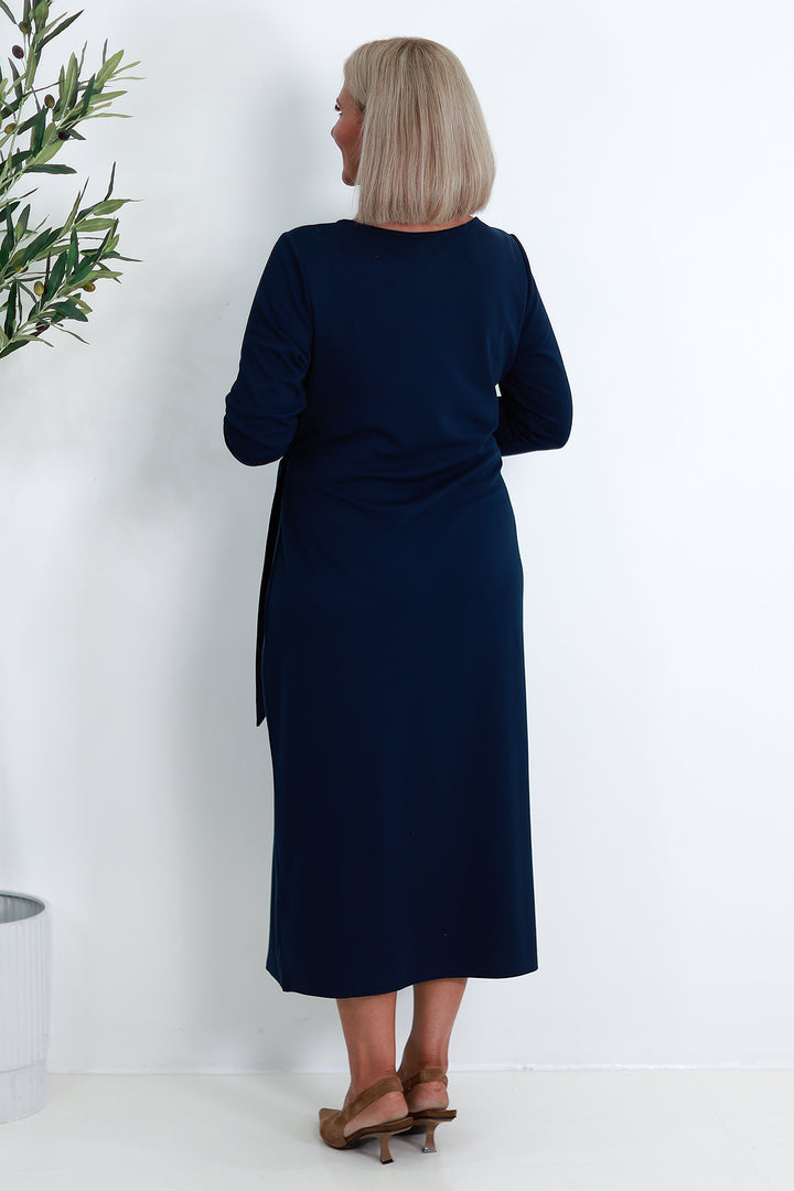 Alanah Tie Dress L/S | NAVY