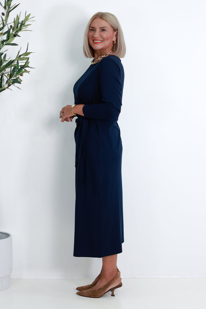 Alanah Tie Dress L/S | NAVY