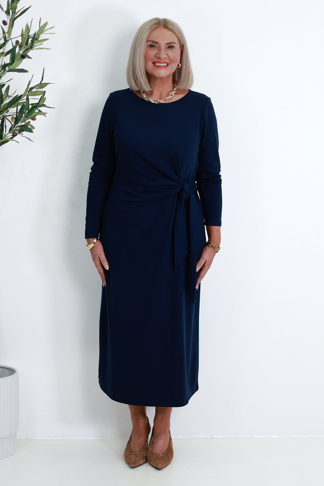 Alanah Tie Dress L/S | NAVY