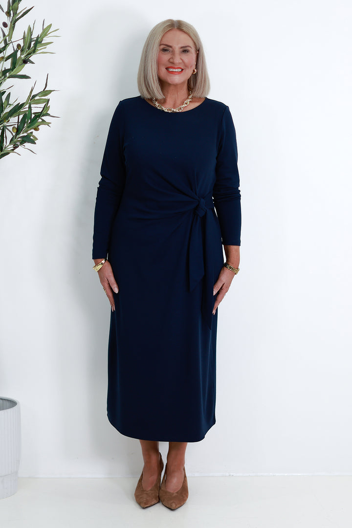 Alanah Tie Dress L/S | NAVY
