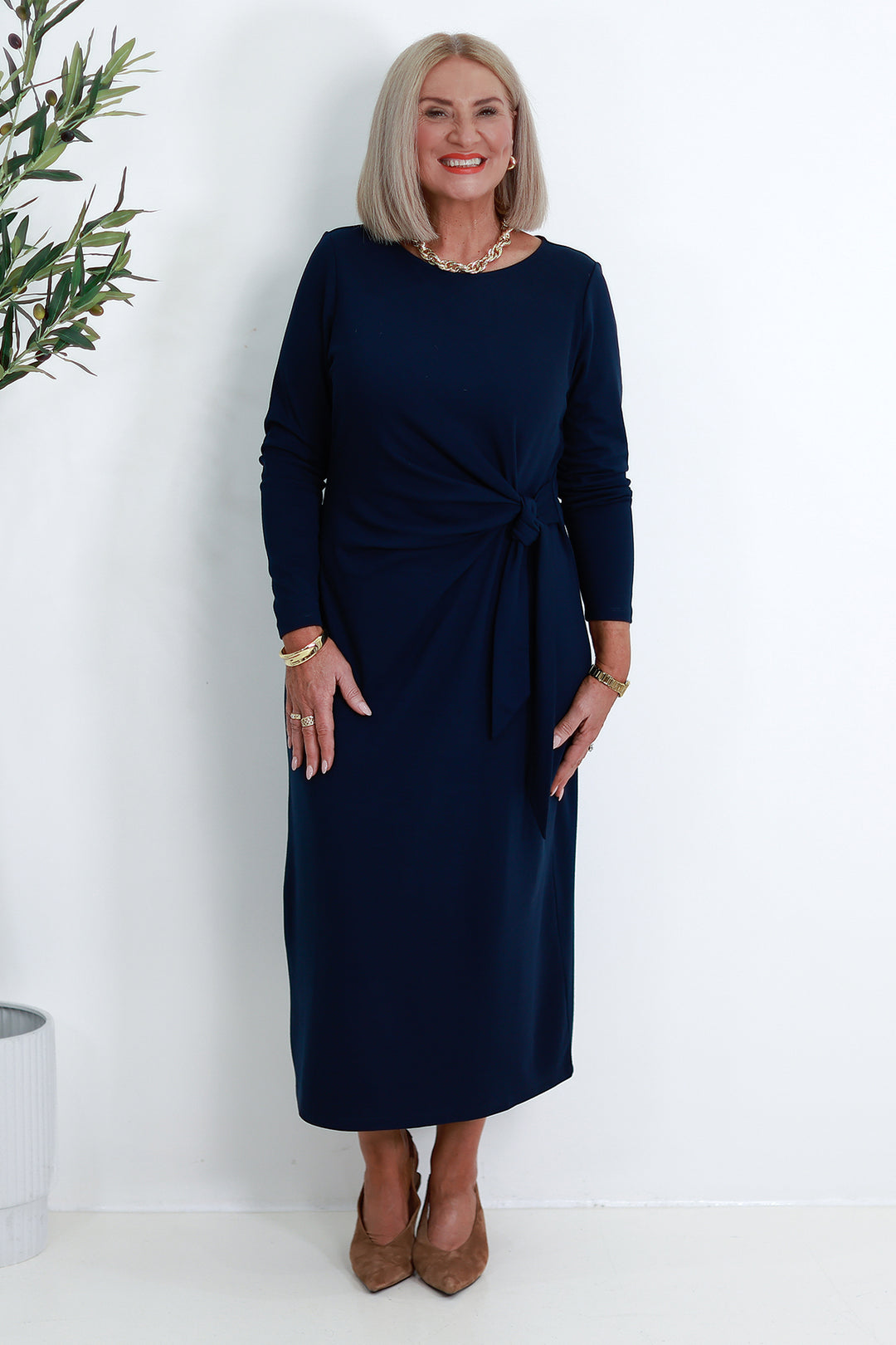 Alanah Tie Dress L/S | NAVY