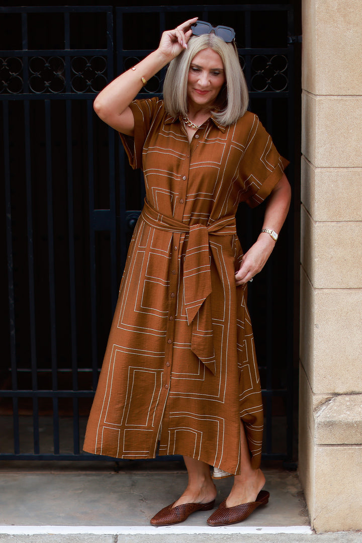 Riveria Relaxed Shirt Dress | TAN