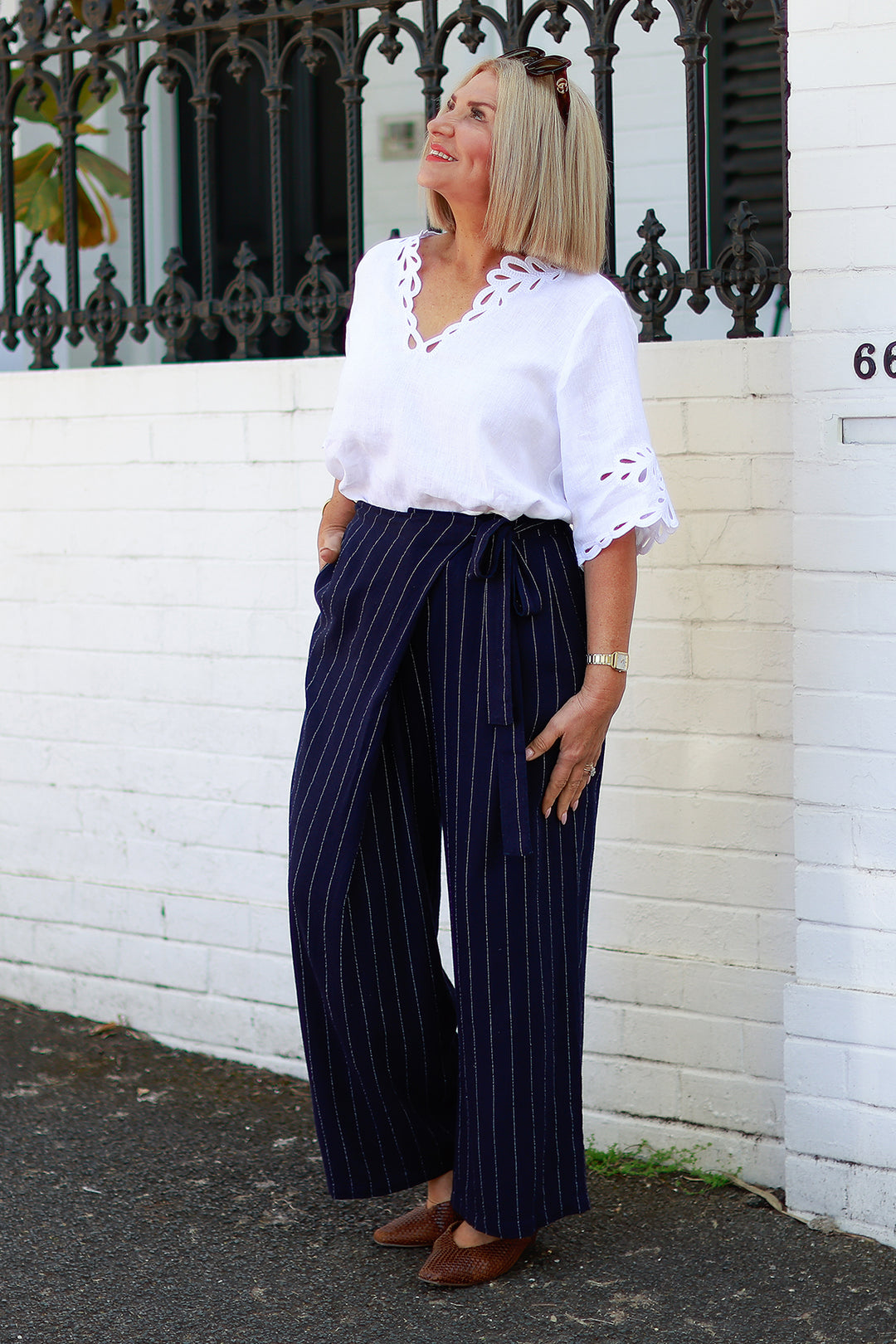 Virtue Pinstripe Pant | NAVY & WHITE