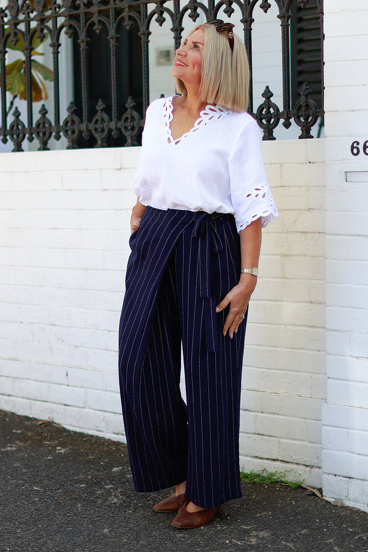 Virtue Pinstripe Pant | NAVY & WHITE