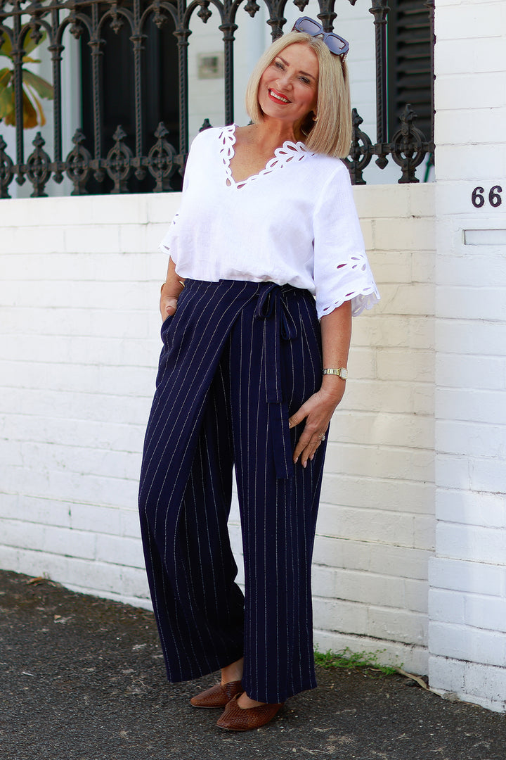 Virtue Pinstripe Pant | NAVY & WHITE