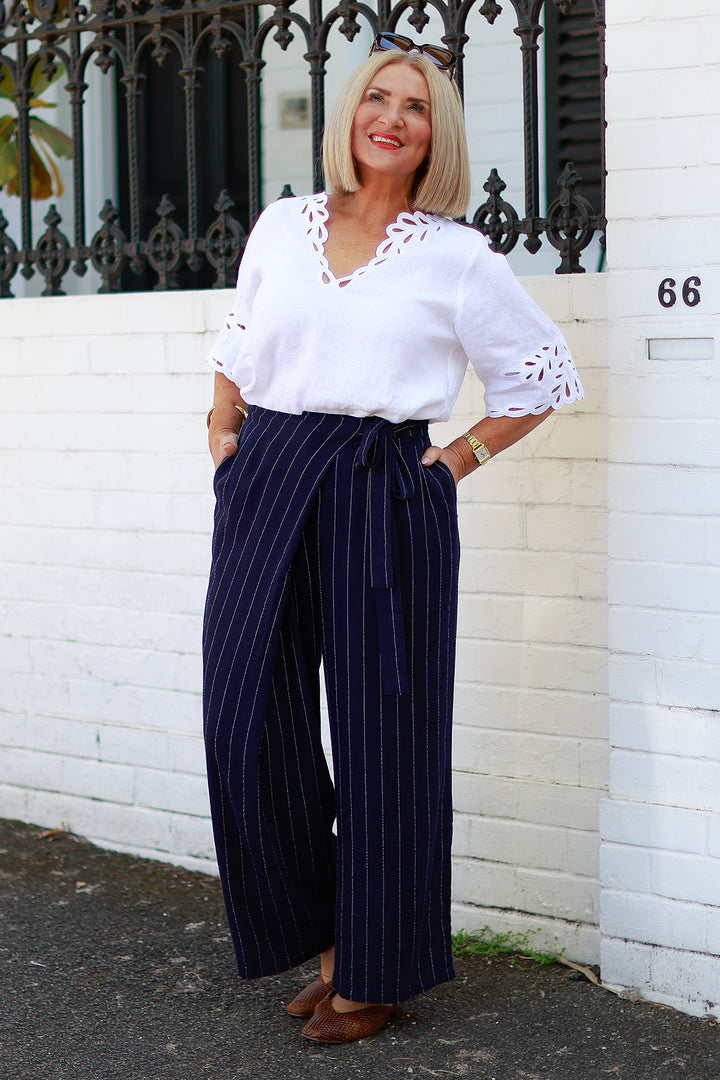 Virtue Pinstripe Pant | NAVY & WHITE