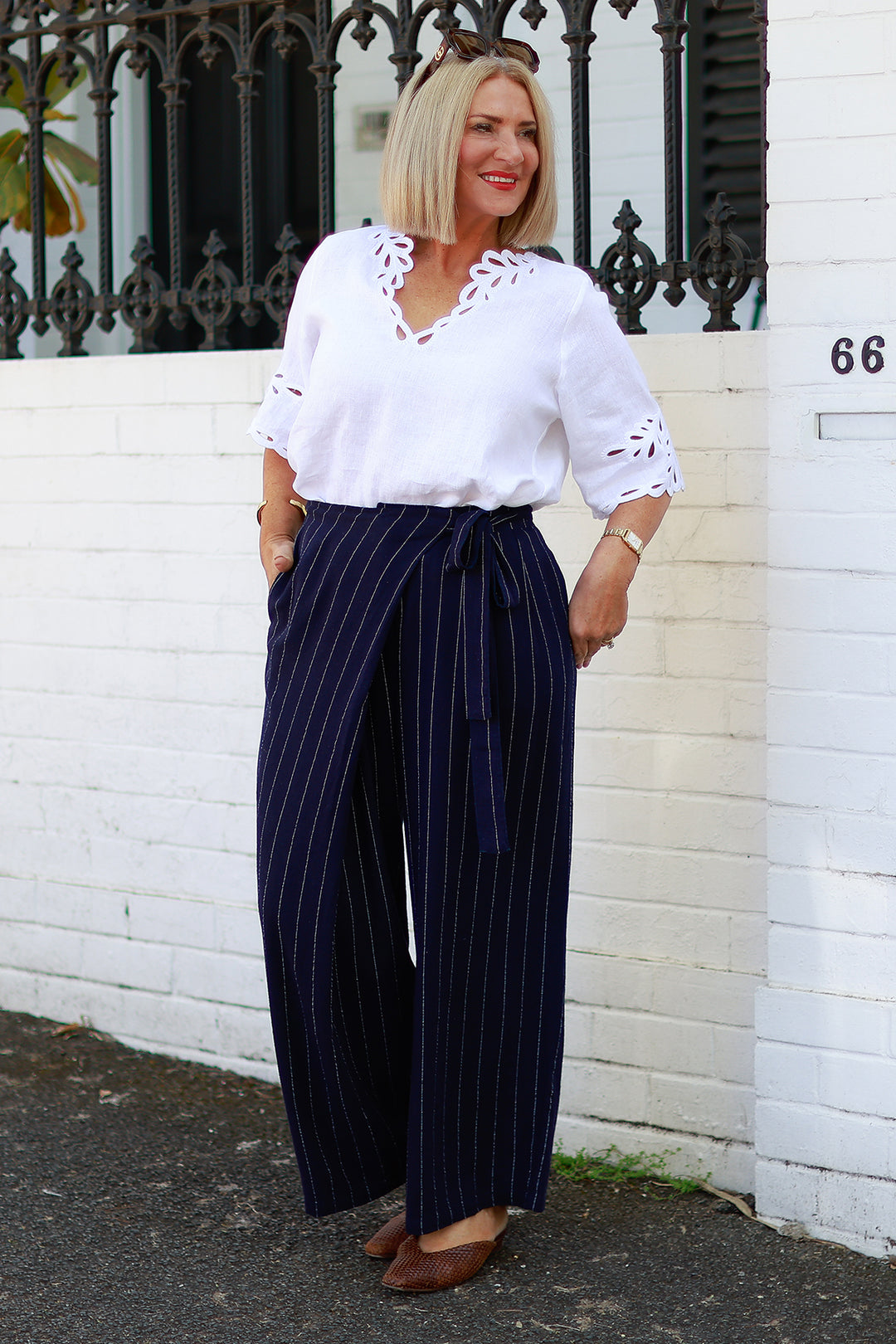 Virtue Pinstripe Pant | NAVY & WHITE