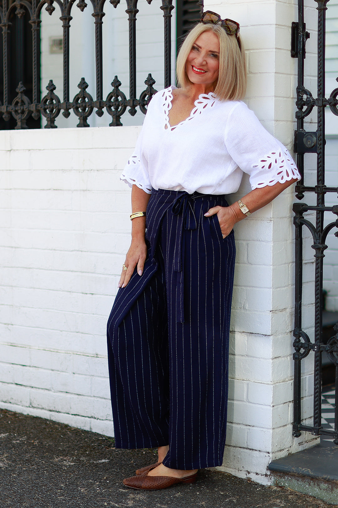 Virtue Pinstripe Pant | NAVY & WHITE
