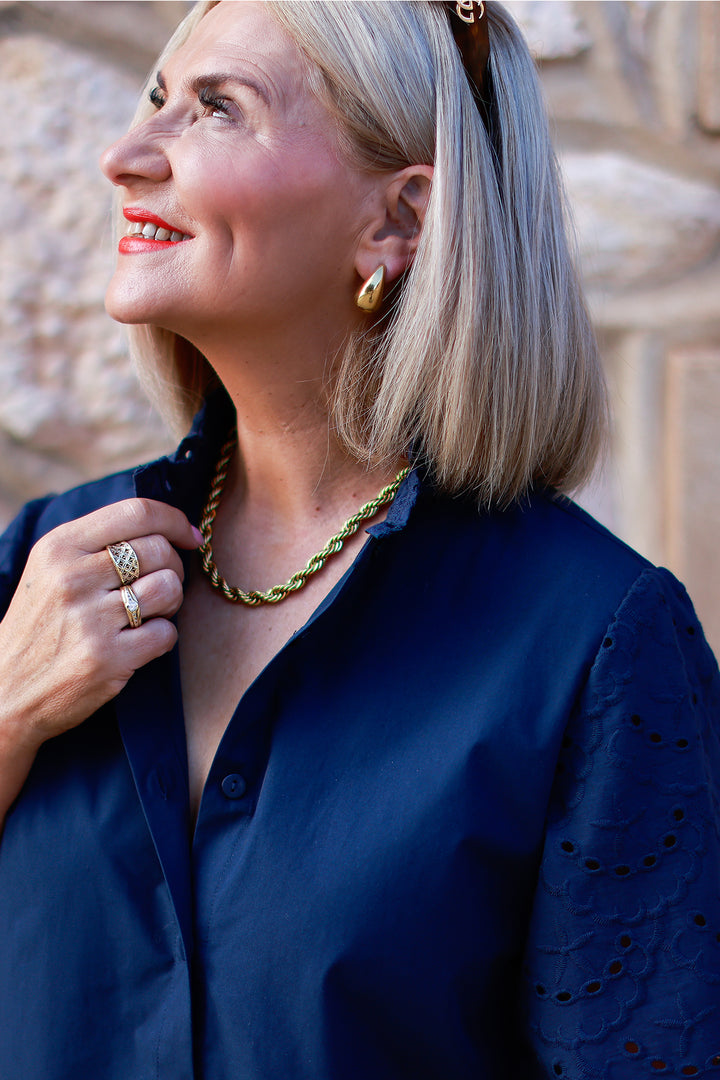 Marisol Lace Slv Shirt | NAVY